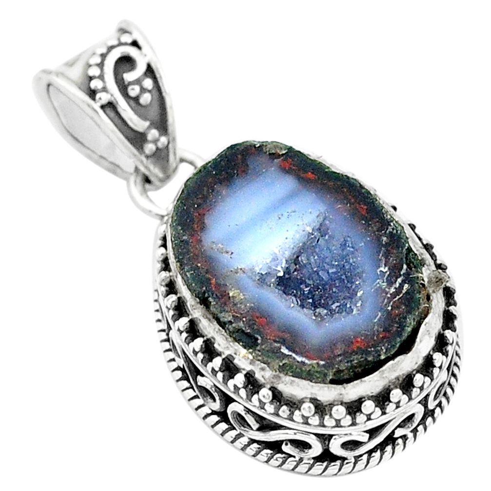 13.07cts natural brown geode druzy 925 silver pendant jewelry p18921