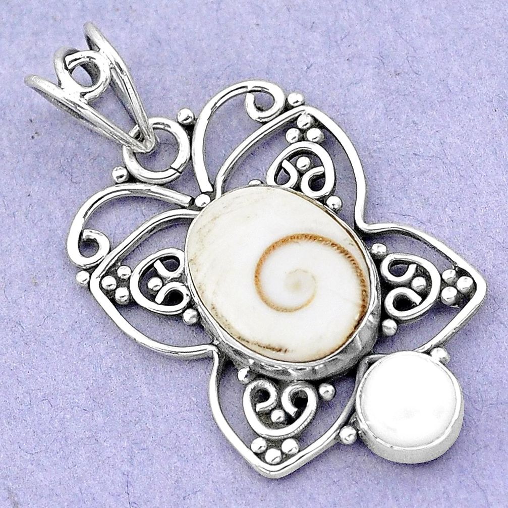 6.98cts natural white shiva eye pearl 925 sterling silver pendant jewelry p19388