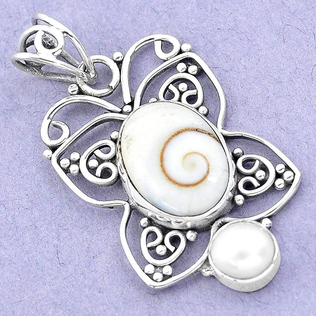 925 sterling silver 6.39cts natural white shiva eye pearl pendant jewelry p19400