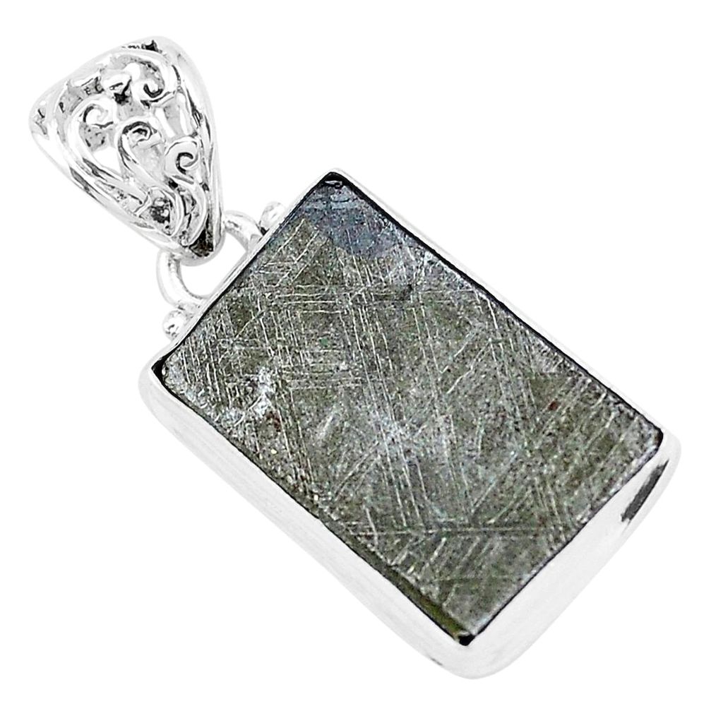 925 sterling silver 12.05cts natural grey meteorite gibeon pendant p19426