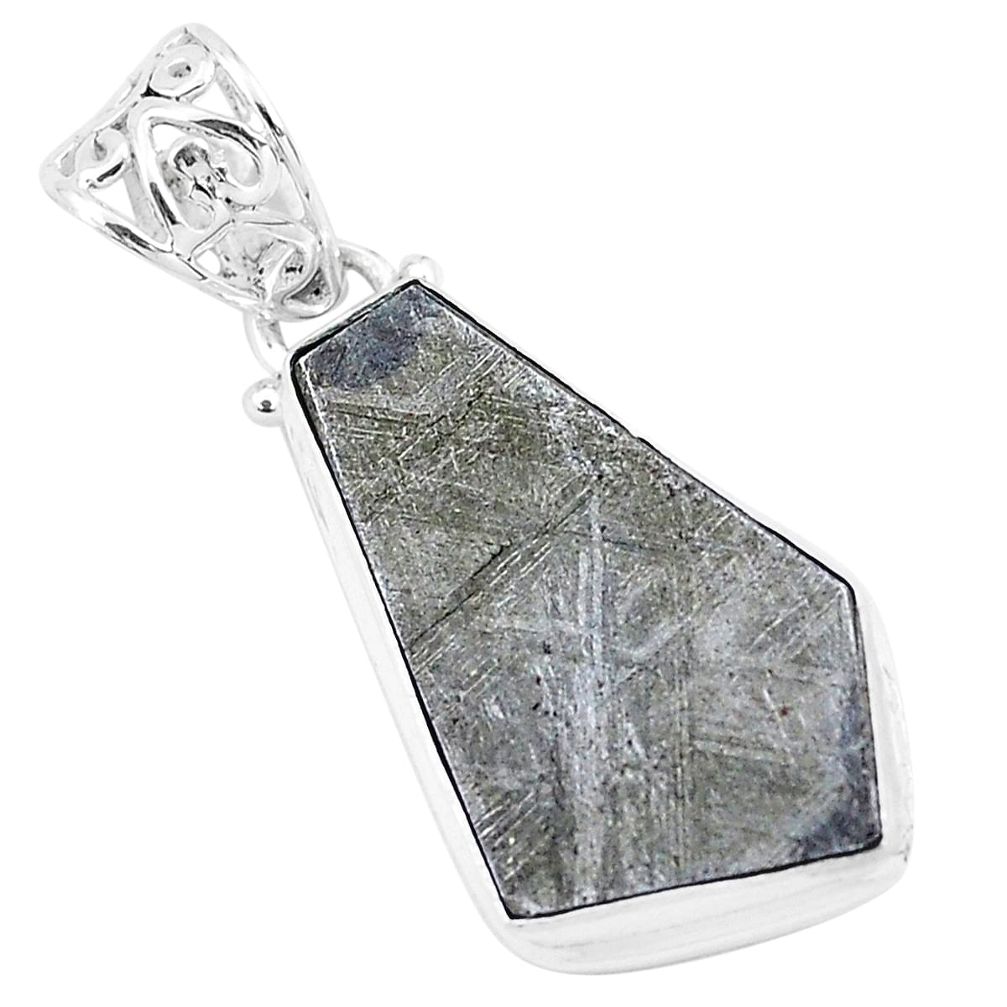 12.05cts natural grey meteorite gibeon 925 sterling silver pendant p19427