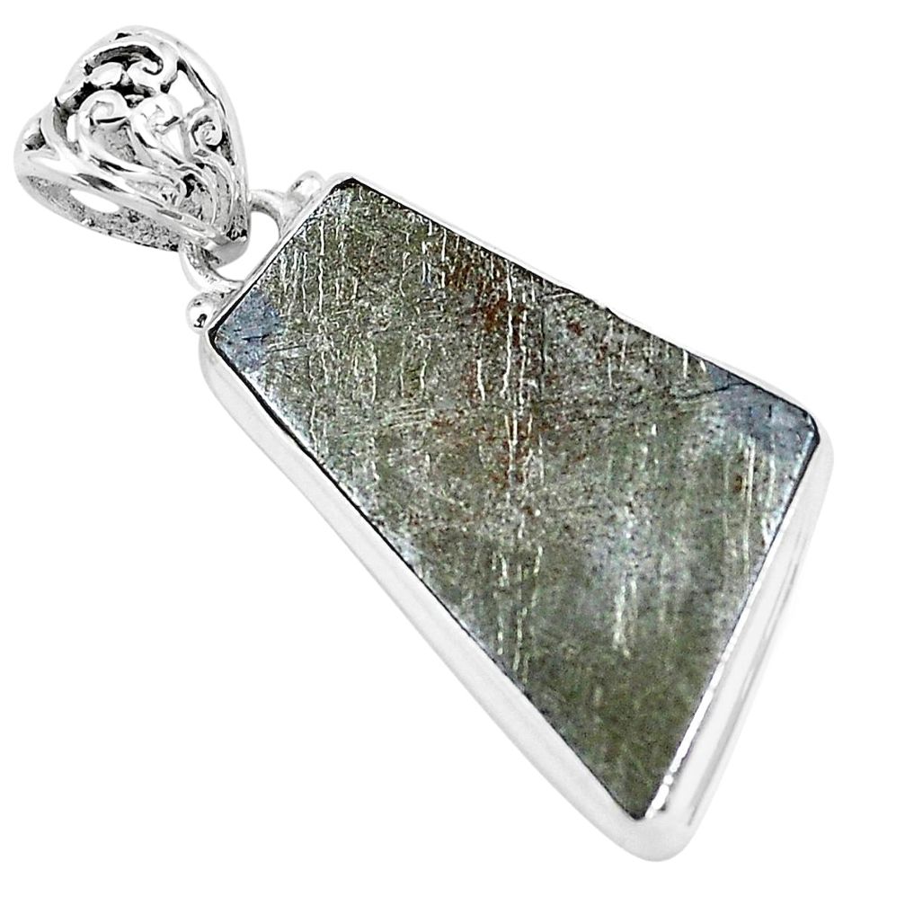 925 sterling silver 15.43cts natural grey meteorite gibeon fancy pendant p19440