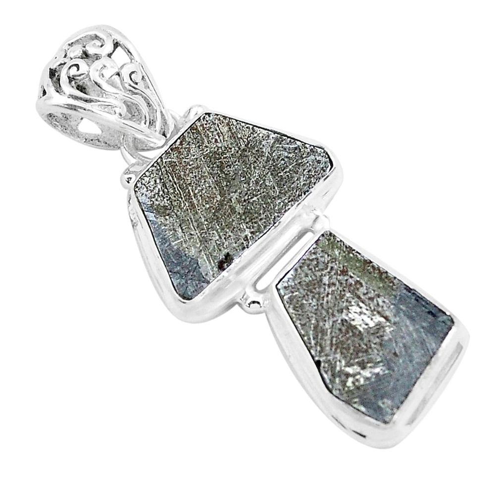 14.47cts natural grey meteorite gibeon 925 sterling silver pendant p19442