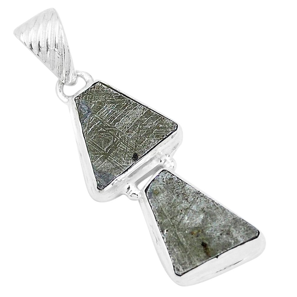 15.02cts natural grey meteorite gibeon 925 sterling silver pendant p19447