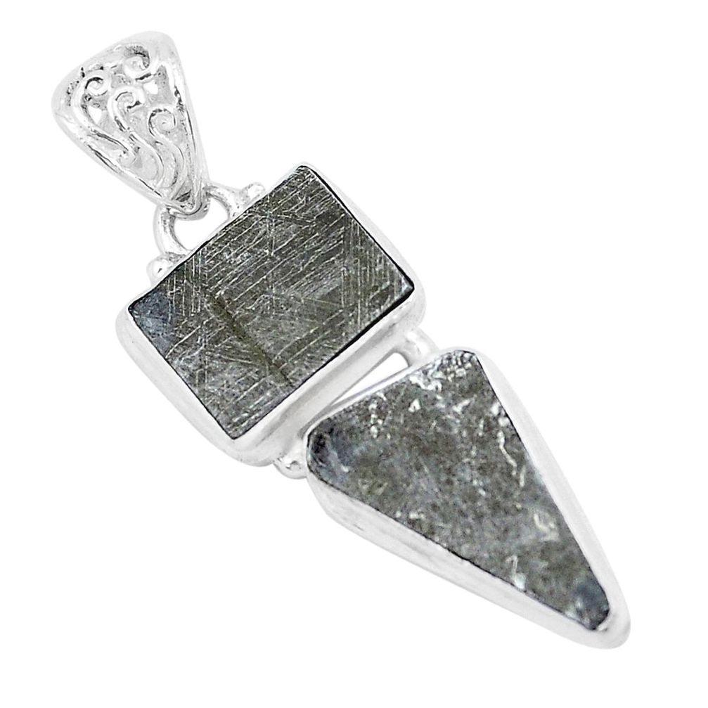 925 sterling silver 16.54cts natural grey meteorite gibeon pendant p19450