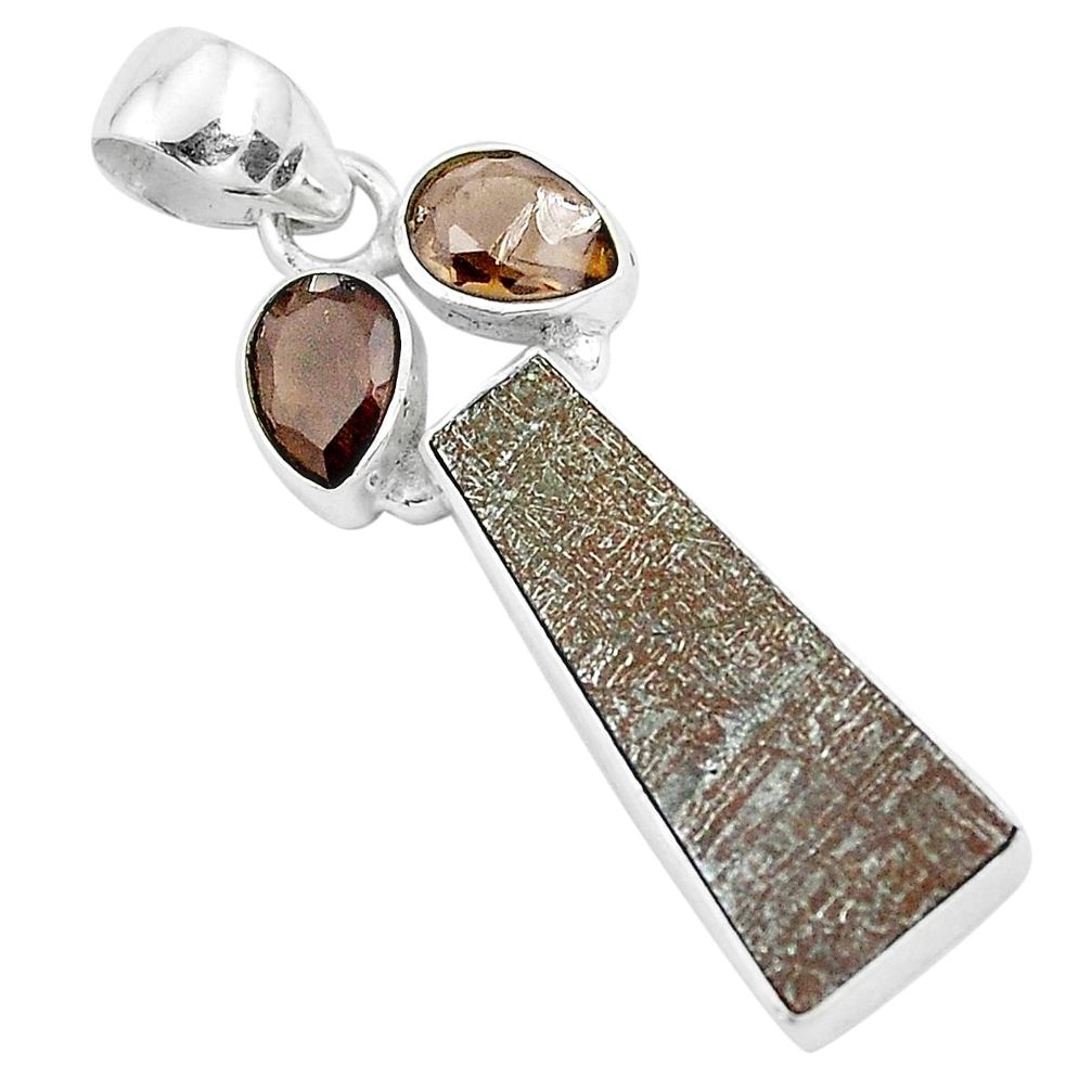 13.55cts natural grey meteorite gibeon smoky topaz 925 silver pendant p19515