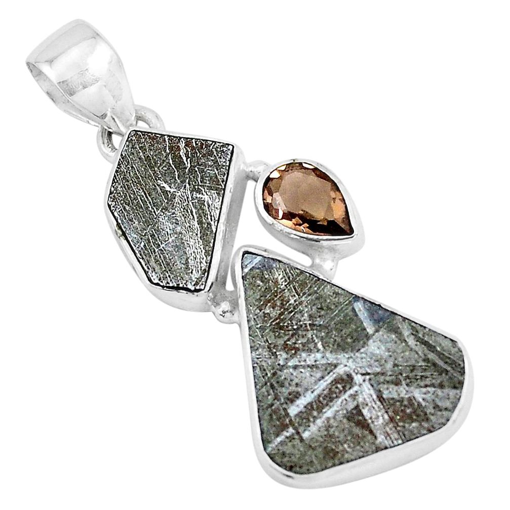 12.62cts natural grey meteorite gibeon smoky topaz 925 silver pendant p19529