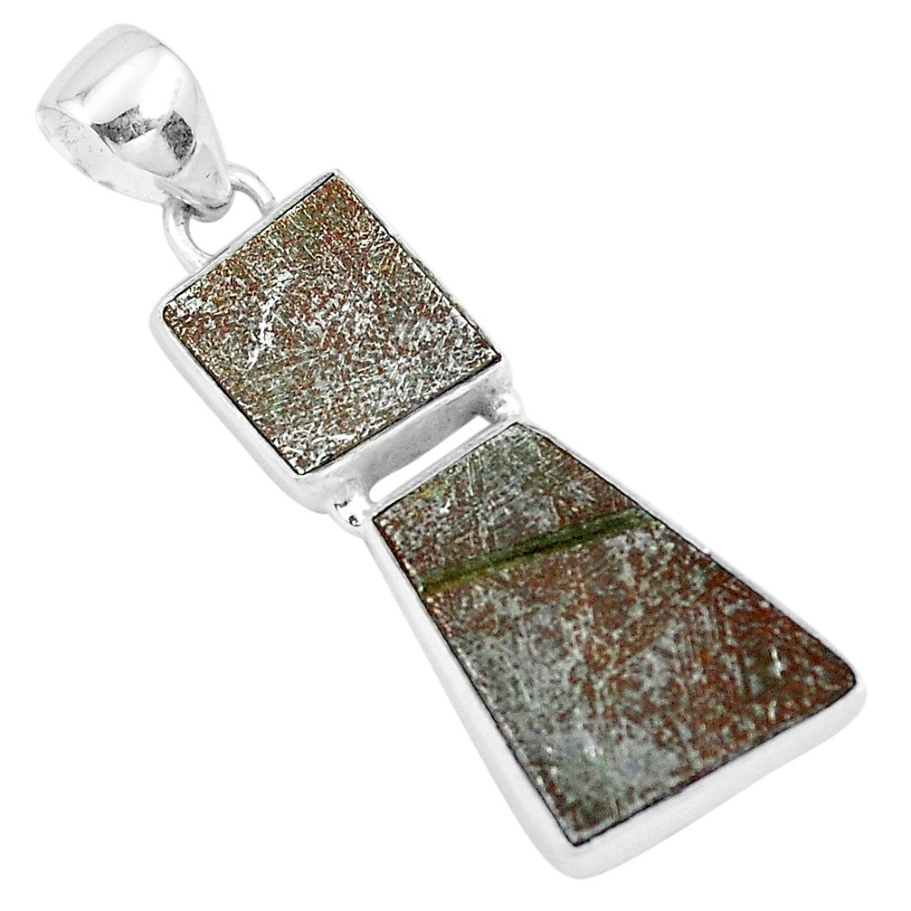 15.02cts natural grey meteorite gibeon 925 sterling silver pendant p19539