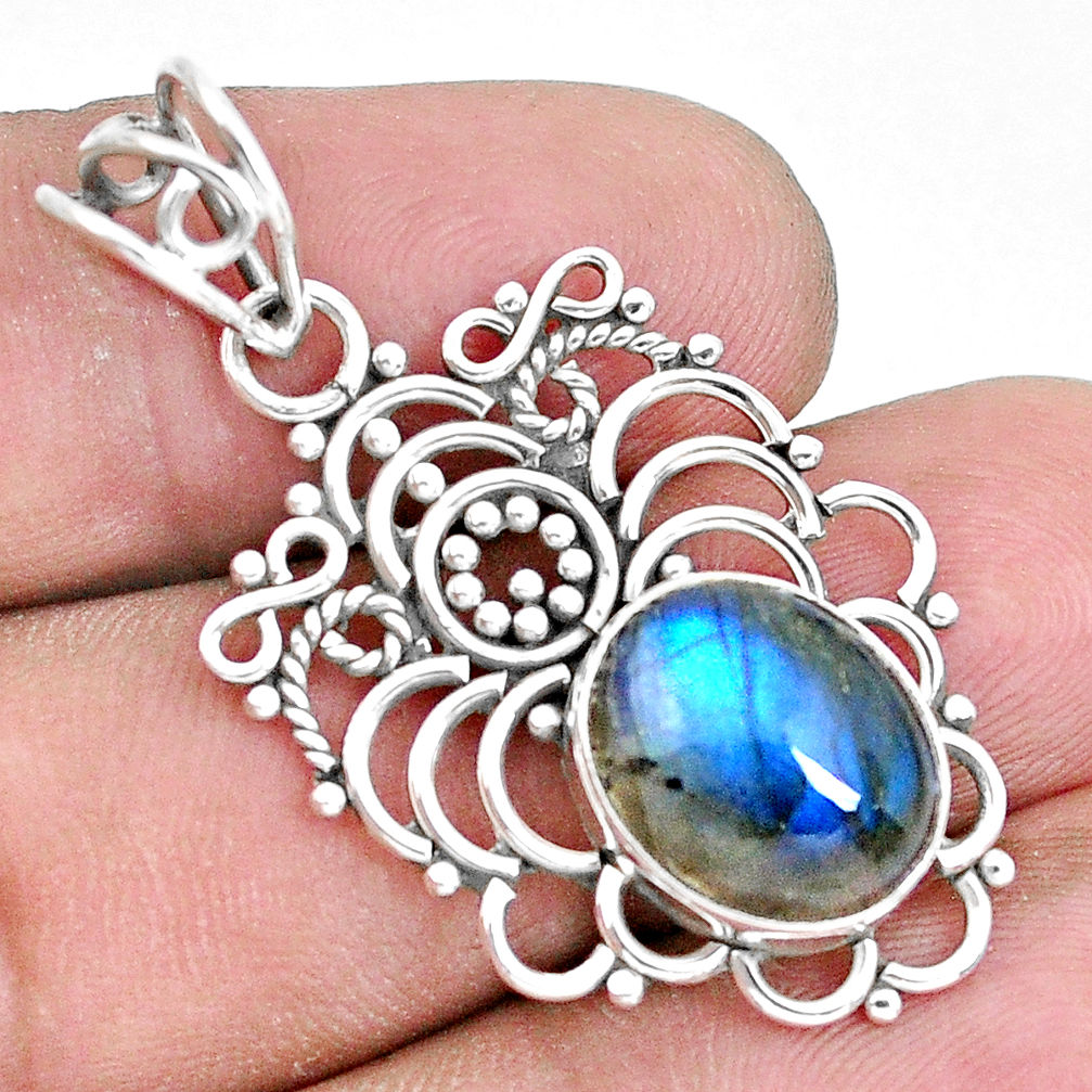 925 sterling silver 5.63cts natural blue labradorite oval pendant jewelry p19680