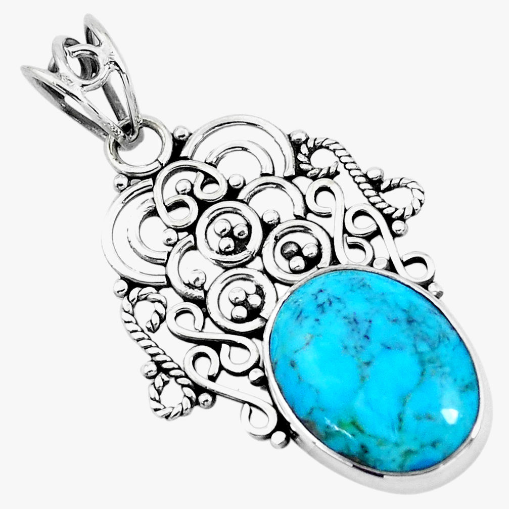 925 sterling silver 8.24cts green arizona mohave turquoise oval pendant p19704