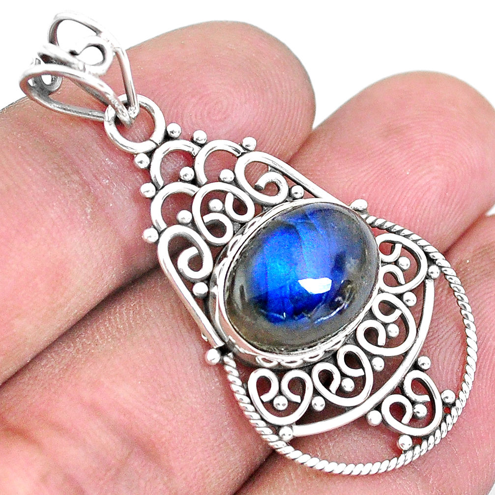 925 sterling silver 6.10cts natural blue labradorite pendant jewelry p19718