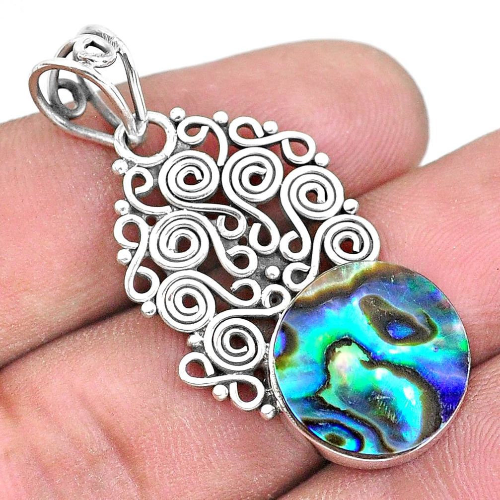 10.02cts natural green abalone paua seashell 925 sterling silver pendant p19721