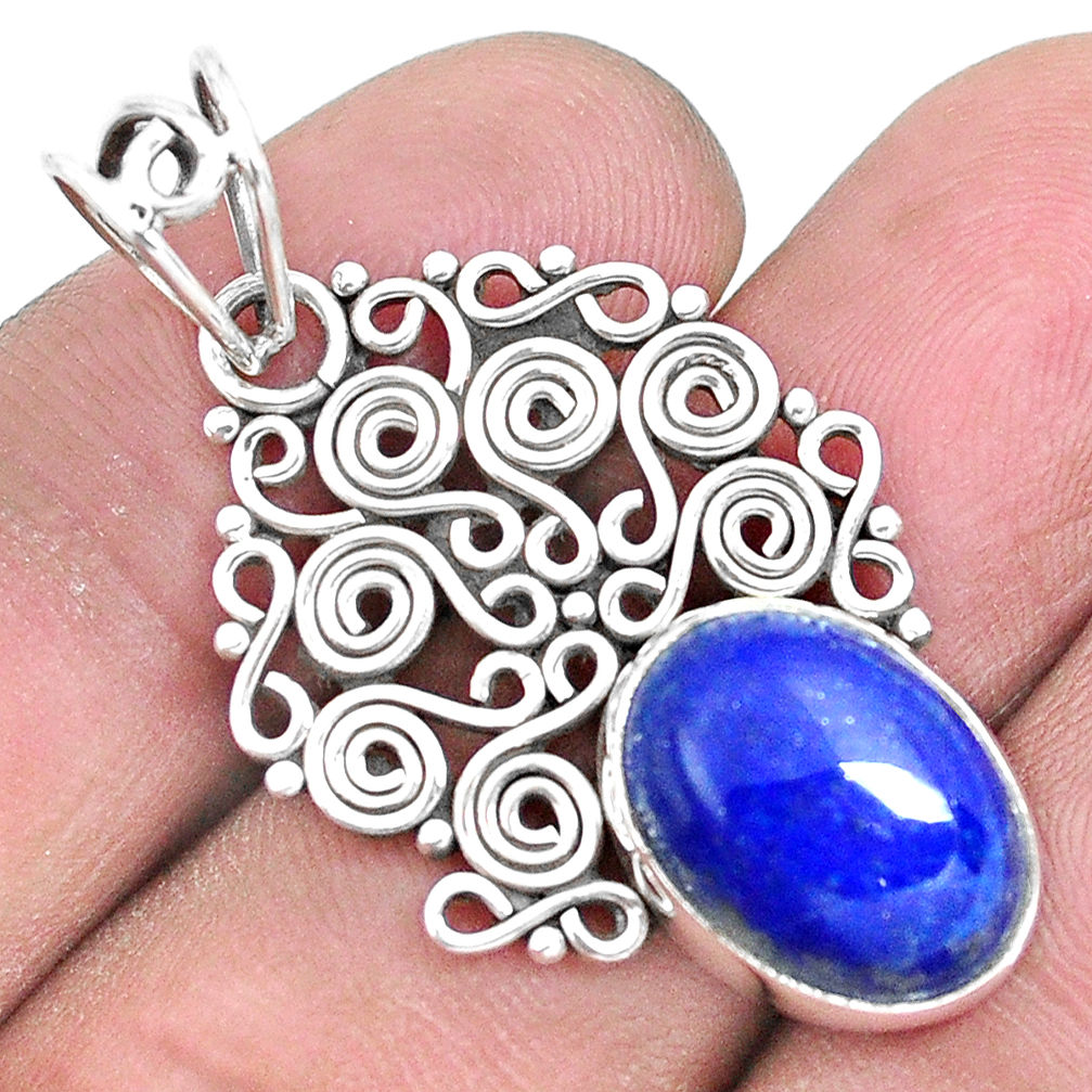 925 sterling silver 6.27cts natural blue lapis lazuli pendant jewelry p19730