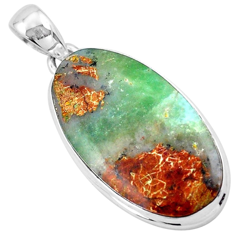 925 silver 18.46cts natural brown boulder chrysoprase oval pendant p19788