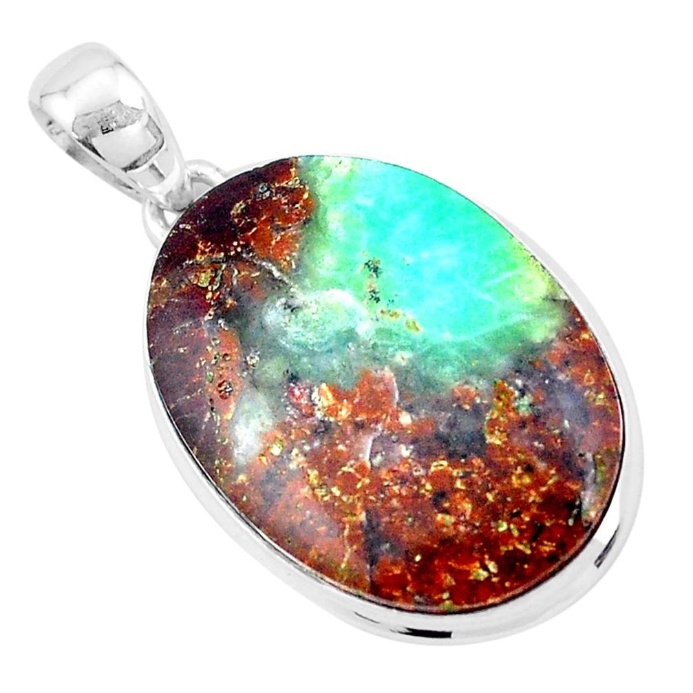 925 silver 22.59cts natural brown boulder chrysoprase oval pendant p19790