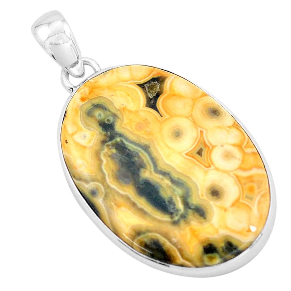 27.64cts natural yellow ocean sea jasper (madagascar) 925 silver pendant p19844