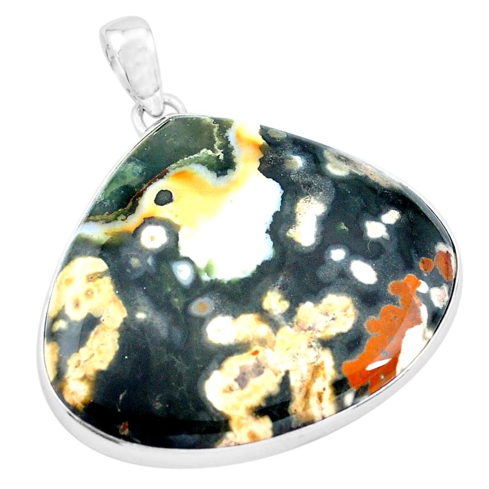 58.01cts natural multi color ocean sea jasper 925 silver pendant p19862