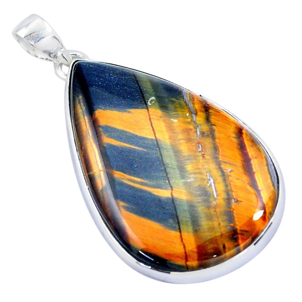 925 sterling silver 42.76cts natural brown tiger's hawks eye pear pendant p19888
