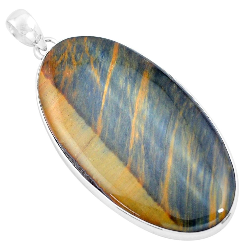 925 sterling silver 66.85cts natural brown tiger's hawks eye pendant p19896