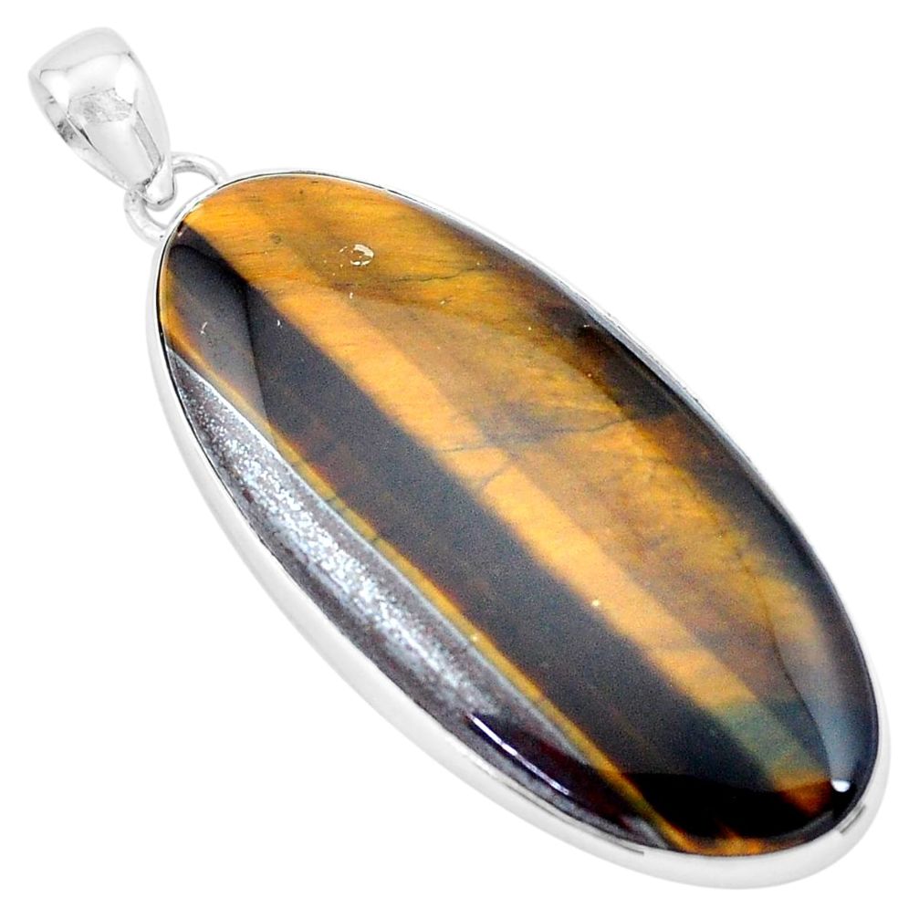 45.81cts natural brown tiger's hawks eye 925 sterling silver pendant p19898
