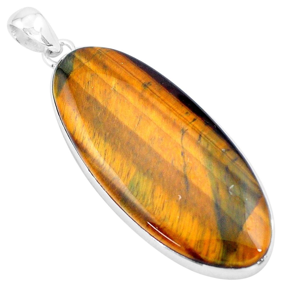925 sterling silver 49.59cts natural brown tiger's hawks eye pendant p19899