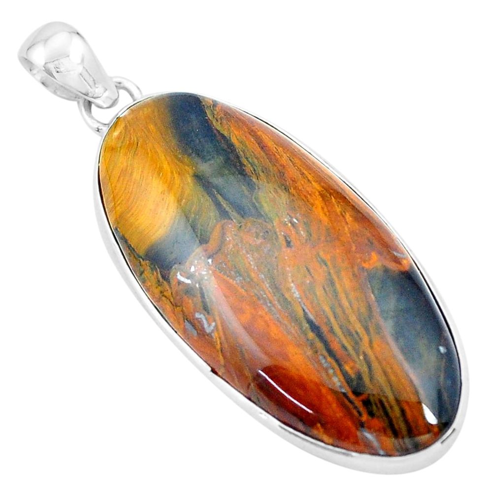 40.66cts natural brown tiger's hawks eye 925 sterling silver pendant p19900