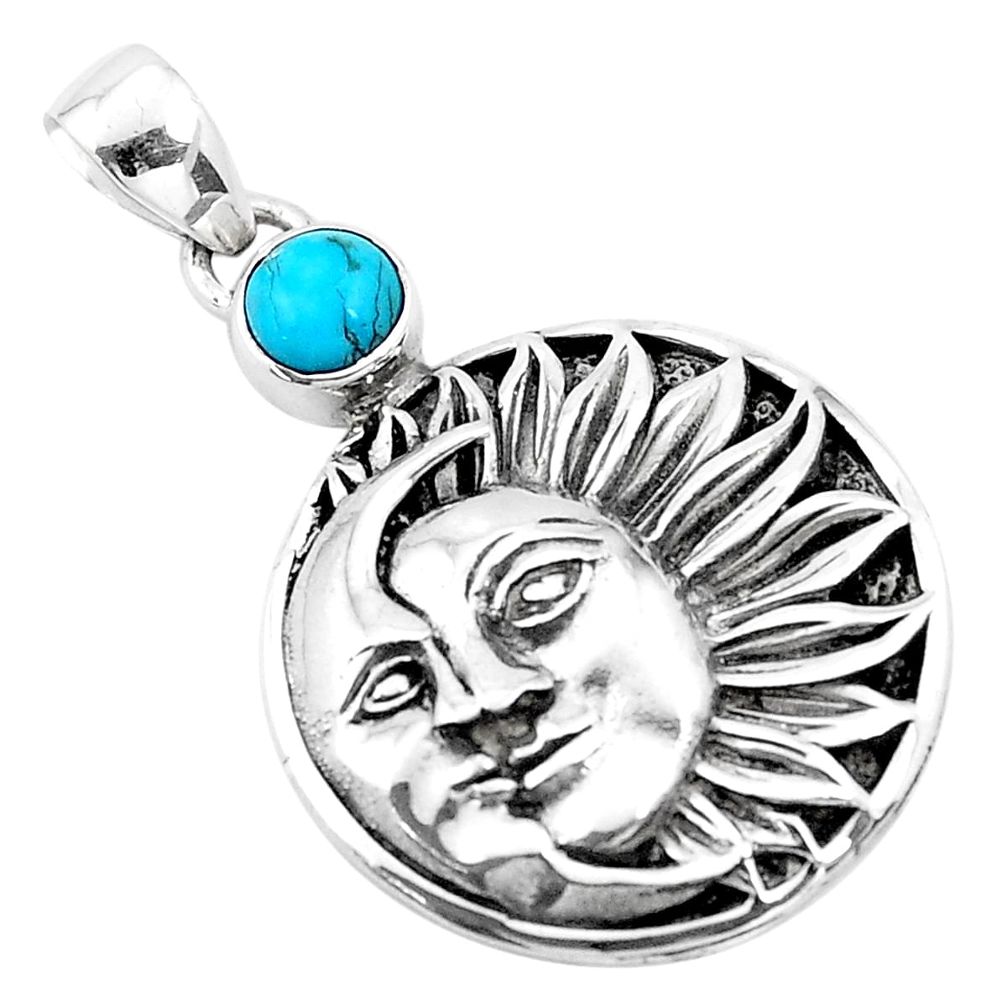 1.15cts blue sleeping beauty turquoise silver crescent moon star pendant p19921