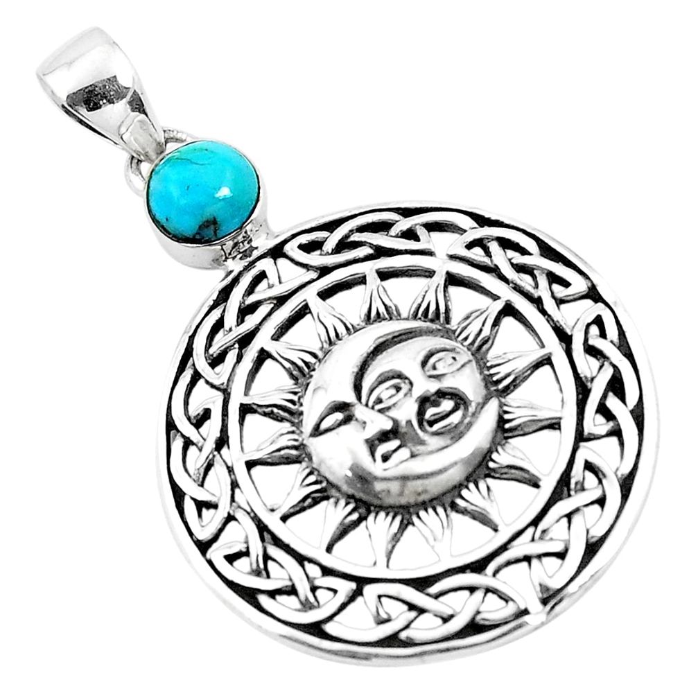 Blue sleeping beauty turquoise 925 silver crescent moon star pendant p19922