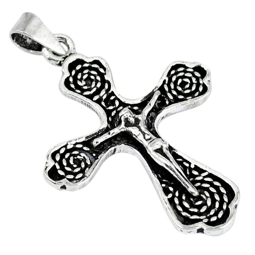 Indonesian bali solid 925 sterling silver jesus cross crucifixion pendant p1995