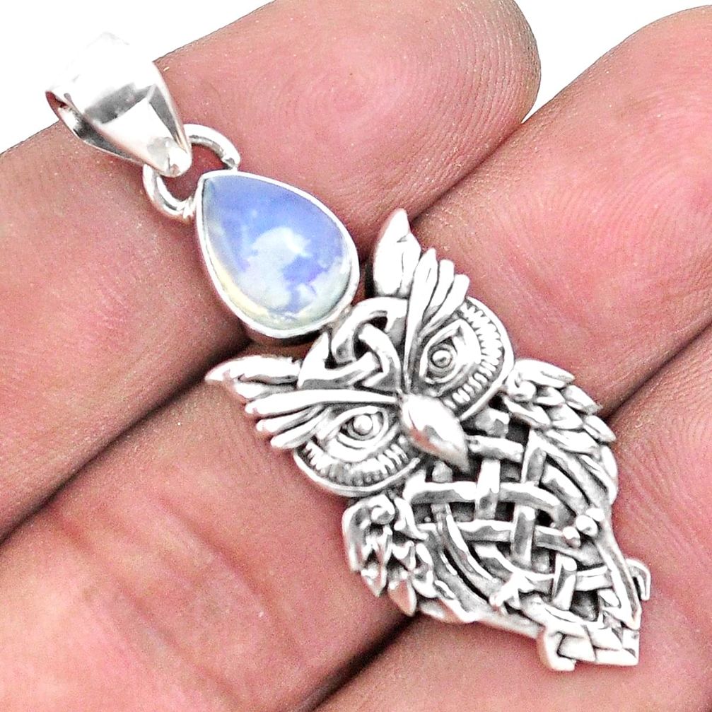 2.76cts natural multicolor ethiopian opal 925 sterling silver owl pendant p19958