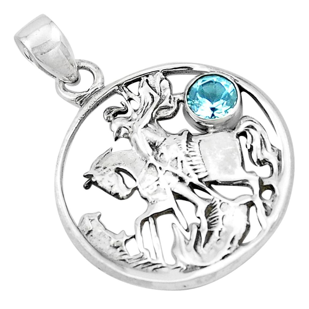 1.22cts natural blue topaz 925 sterling silver horse pendant jewelry p19969