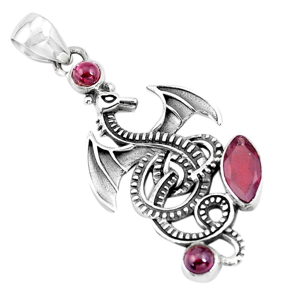 3.16cts natural red garnet 925 sterling silver dragon pendant jewelry p19970