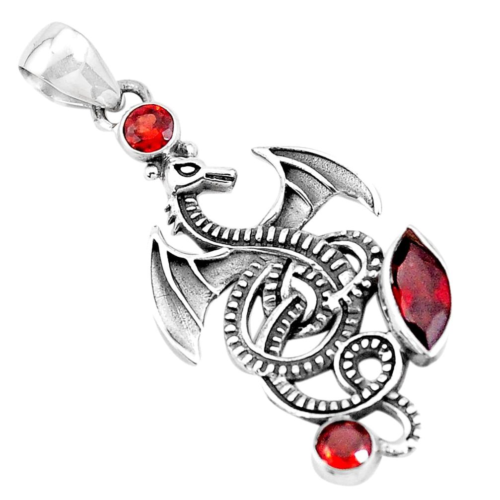 3.67cts natural red garnet 925 sterling silver dragon pendant jewelry p19972