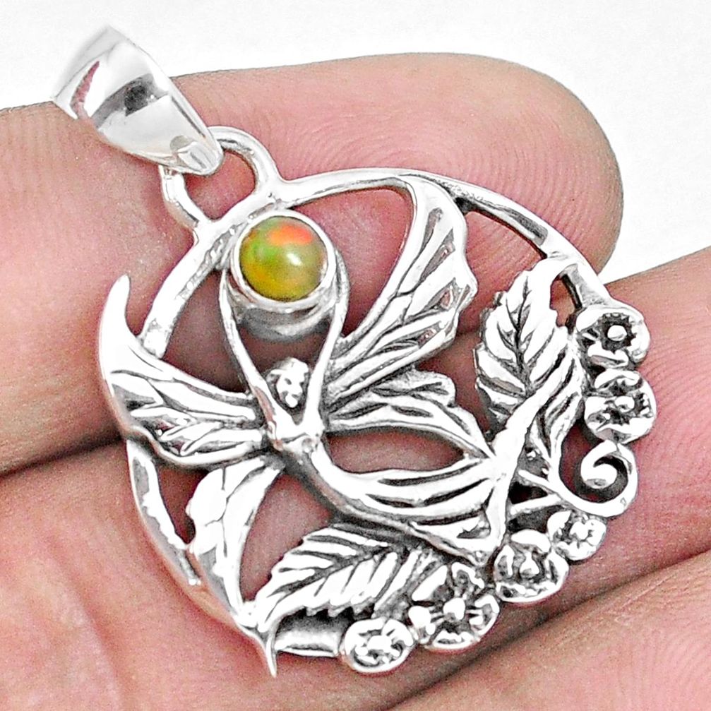 Natural multicolor ethiopian opal 925 silver angel wings fairy pendant p19974