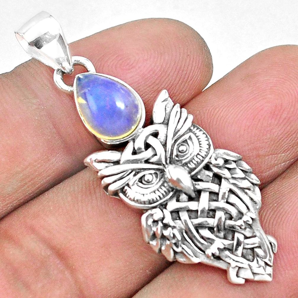 2.59cts natural multicolor ethiopian opal 925 sterling silver owl pendant p19975