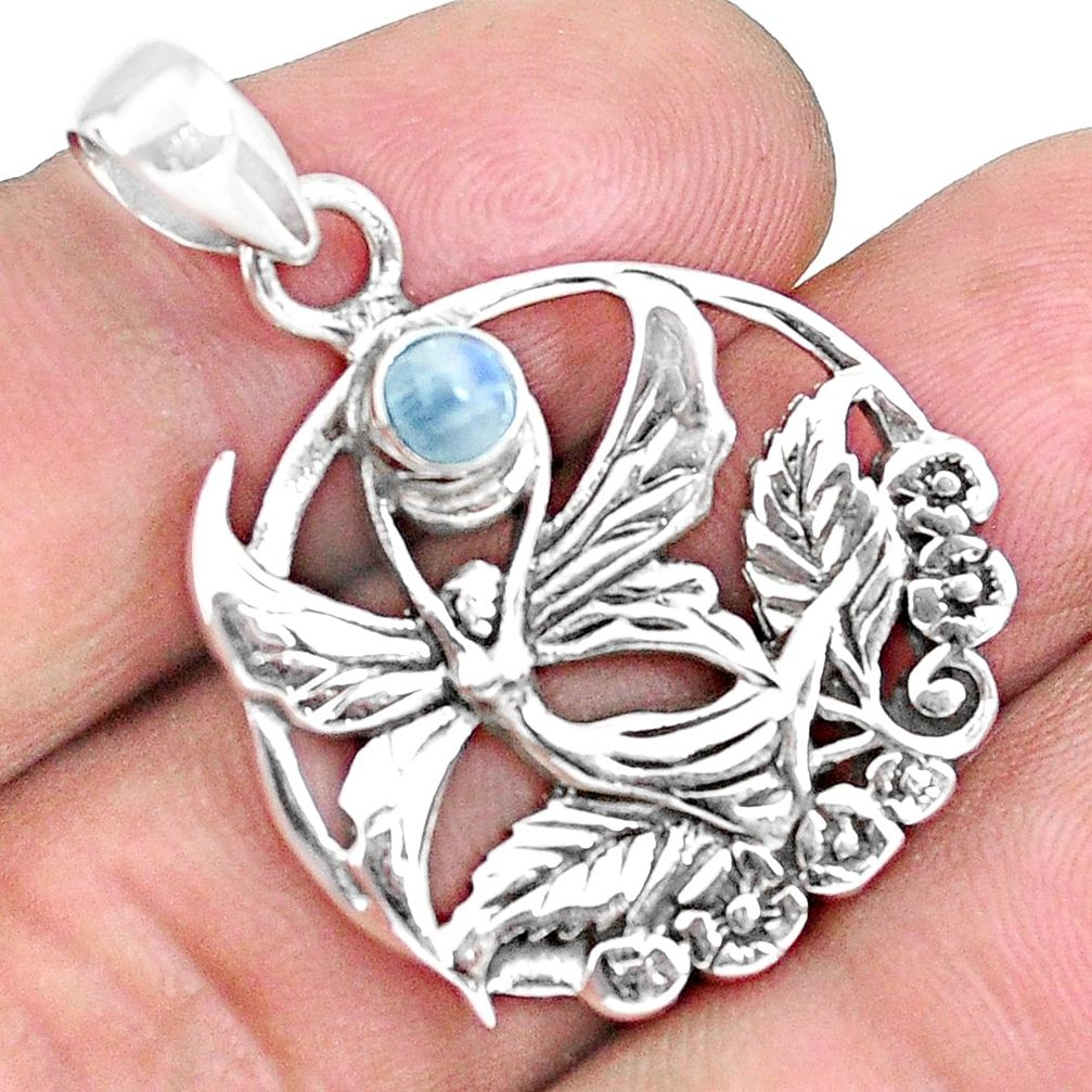 0.57cts natural rainbow moonstone 925 silver angel wings fairy pendant p19977