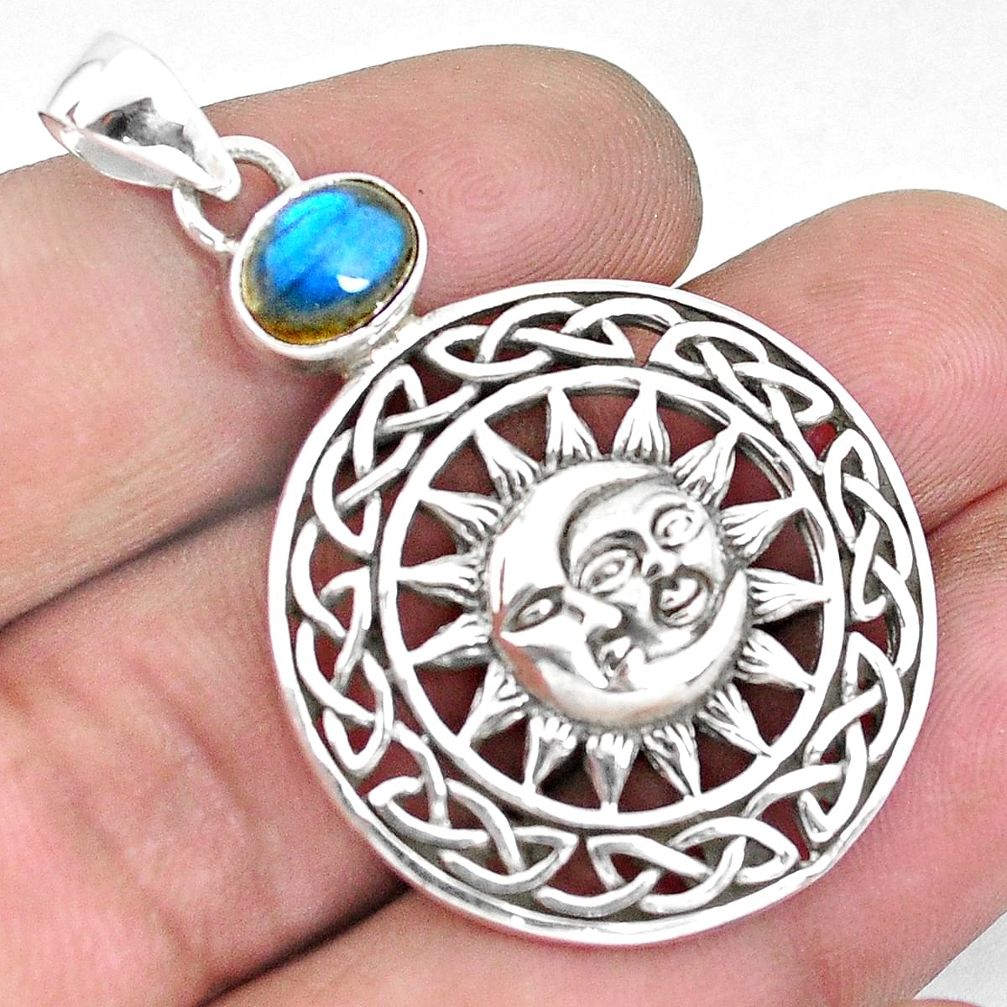 2.37cts natural blue labradorite 925 silver crescent moon star pendant p19992