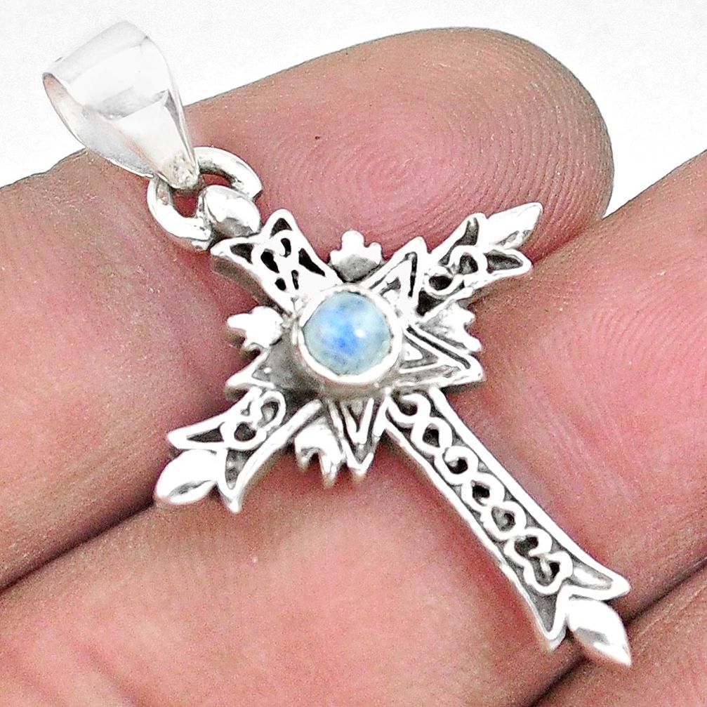 0.40cts natural rainbow moonstone 925 sterling silver holy cross pendant p19993