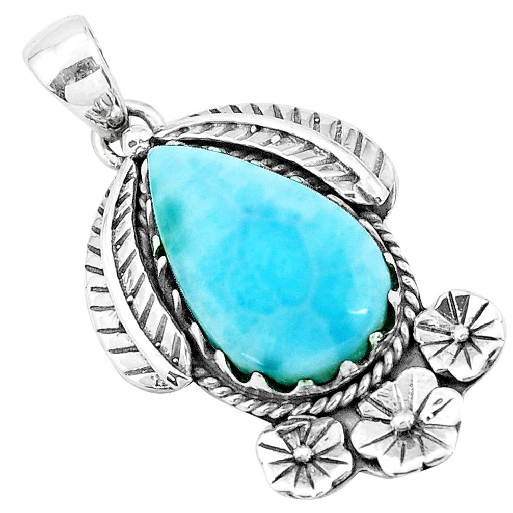 13.71cts natural blue larimar 925 sterling silver flower pendant jewelry p20022