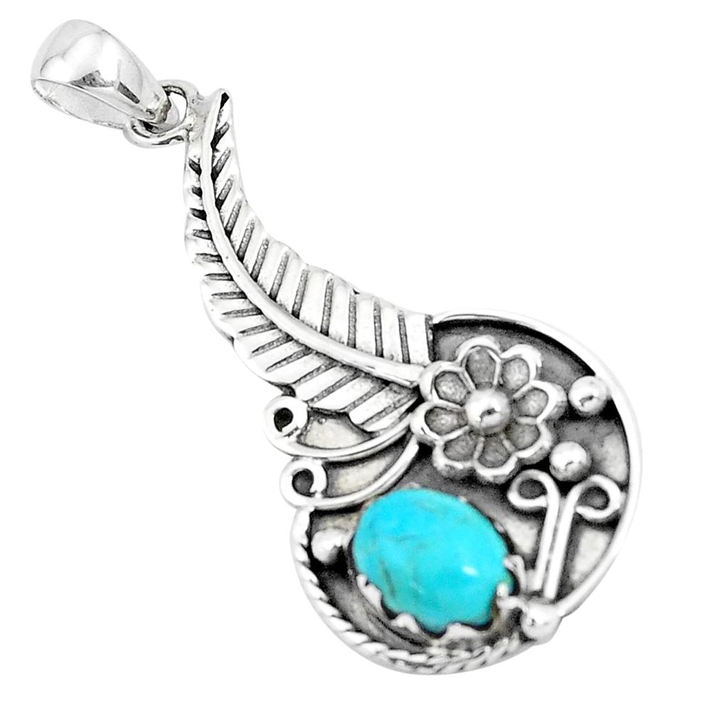 2.36cts green arizona mohave turquoise 925 sterling silver flower pendant p20024