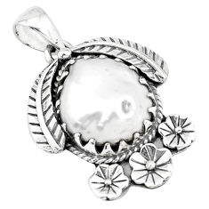 9.44cts natural white pearl 925 sterling silver flower pendant jewelry p20029