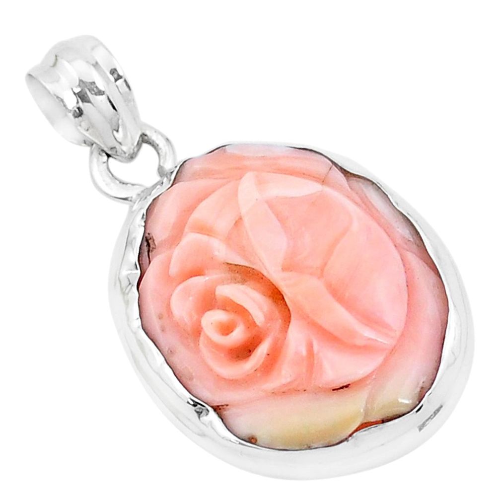 10.79cts pink coral 925 sterling silver flower charm pendant jewelry p20202