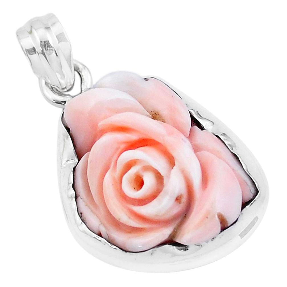 12.10cts pink coral 925 sterling silver flower charm pendant jewelry p20203