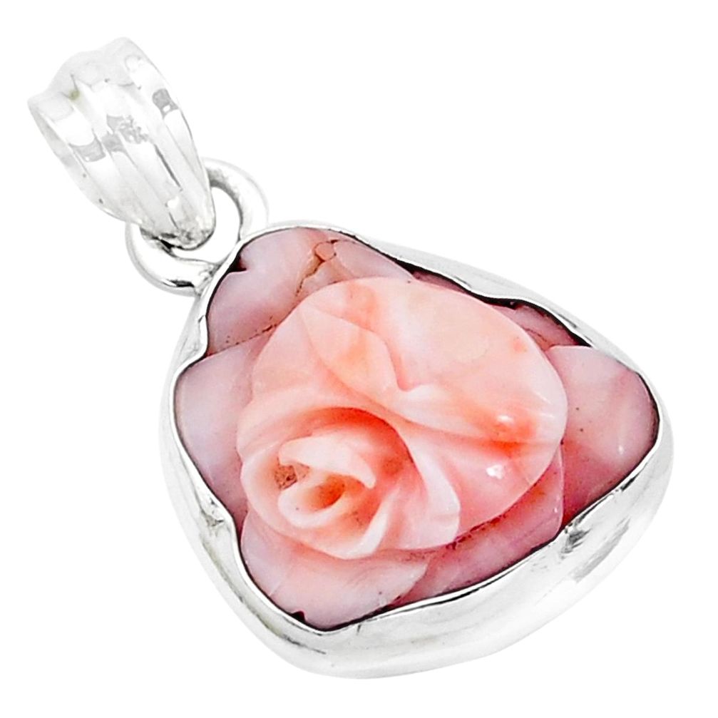 9.80cts pink coral 925 sterling silver flower charm pendant jewelry p20207