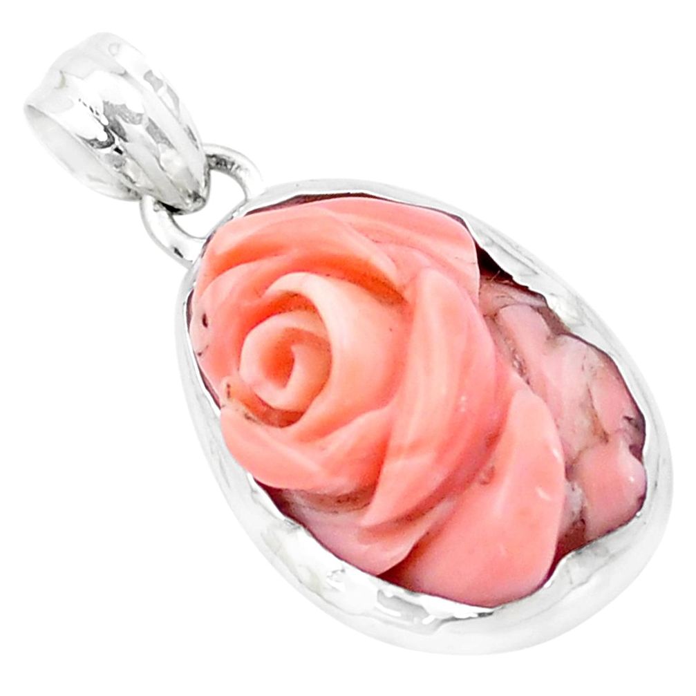 12.10cts pink coral 925 sterling silver flower charm pendant jewelry p20208