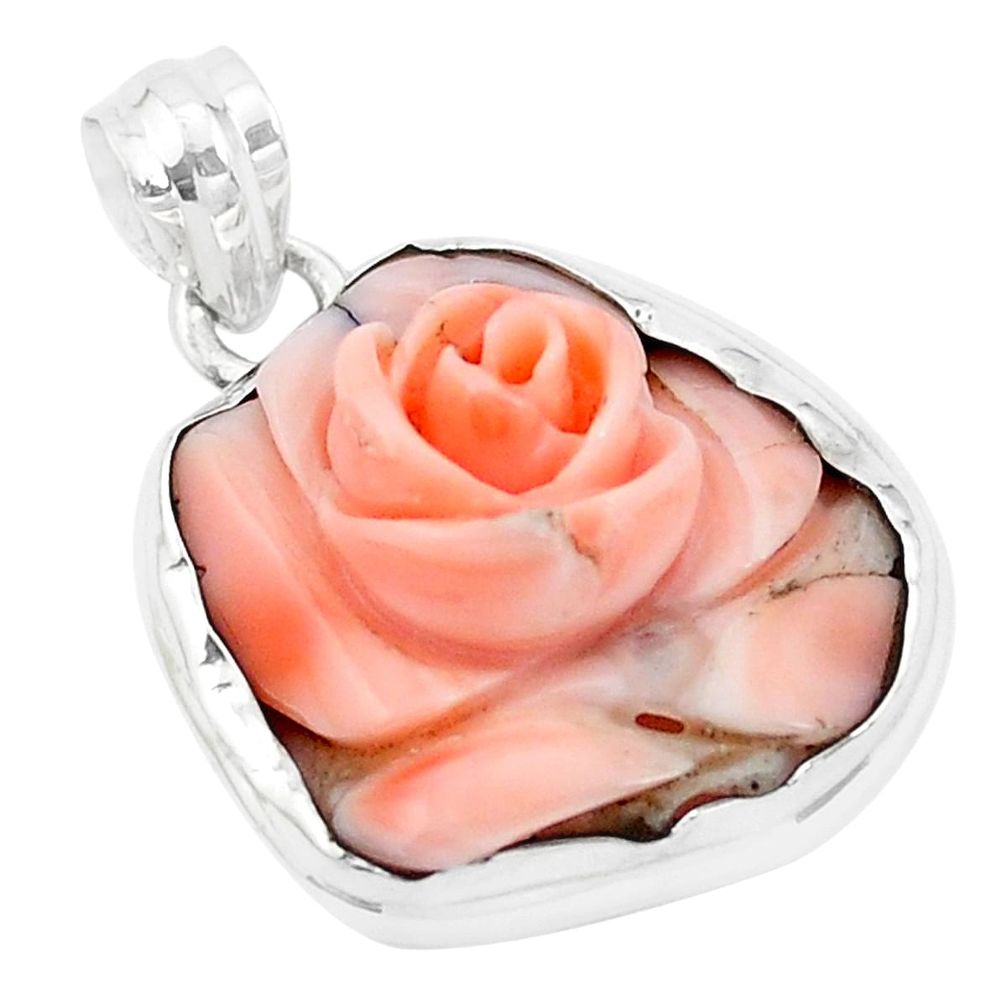 13.87cts pink coral 925 sterling silver flower charm pendant jewelry p20212