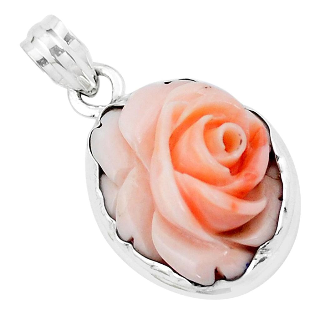 14.40cts pink coral 925 sterling silver flower charm pendant jewelry p20213