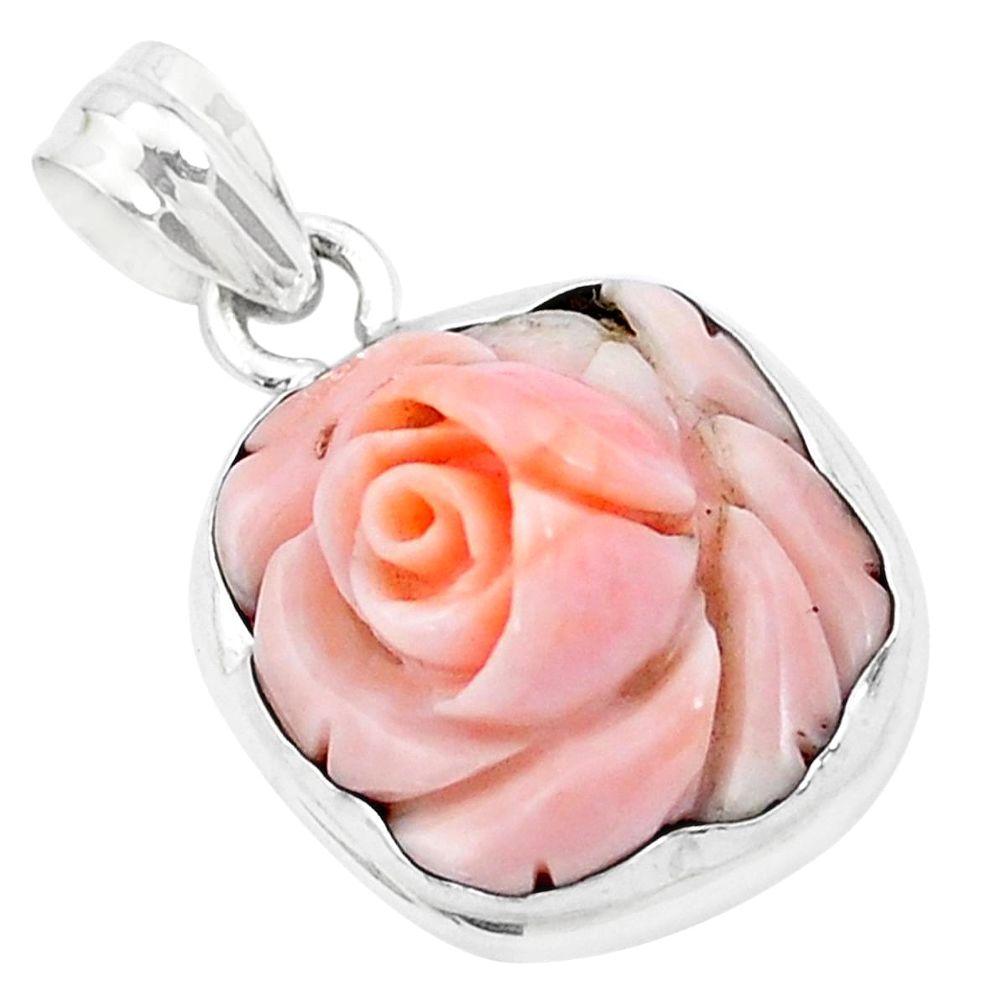 925 sterling silver 12.10cts pink coral flower charm pendant jewelry p20216
