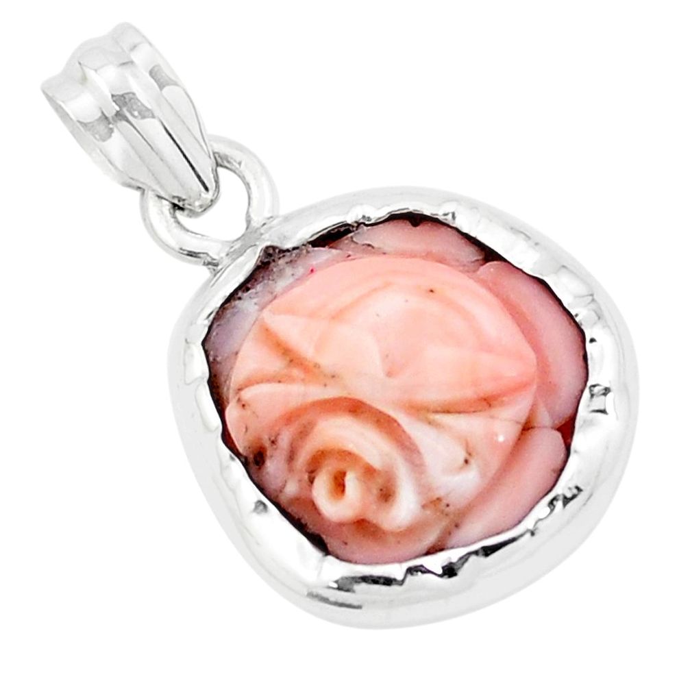 9.25cts pink coral 925 sterling silver flower charm pendant jewelry p20217