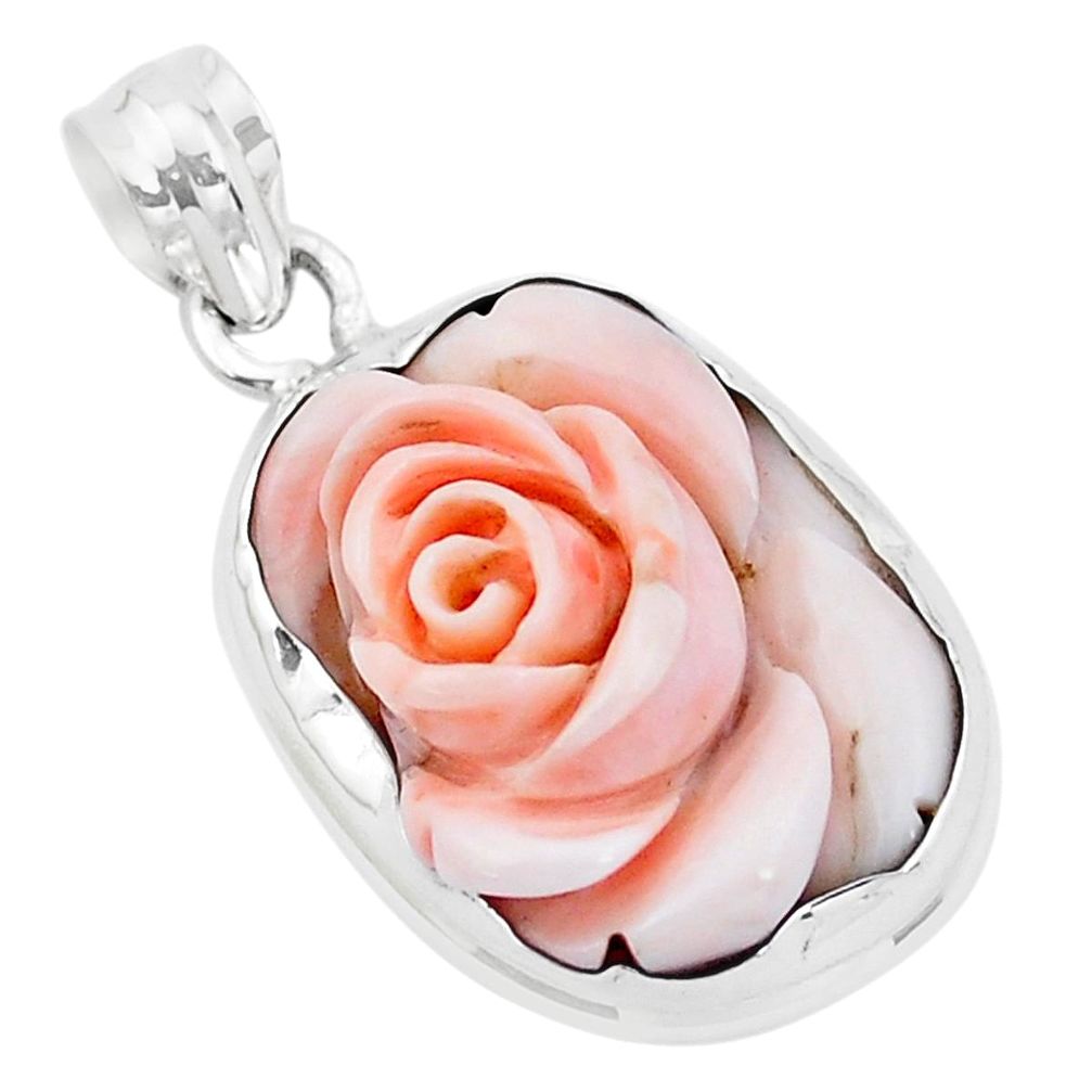 14.40cts pink coral 925 sterling silver flower charm pendant jewelry p20219